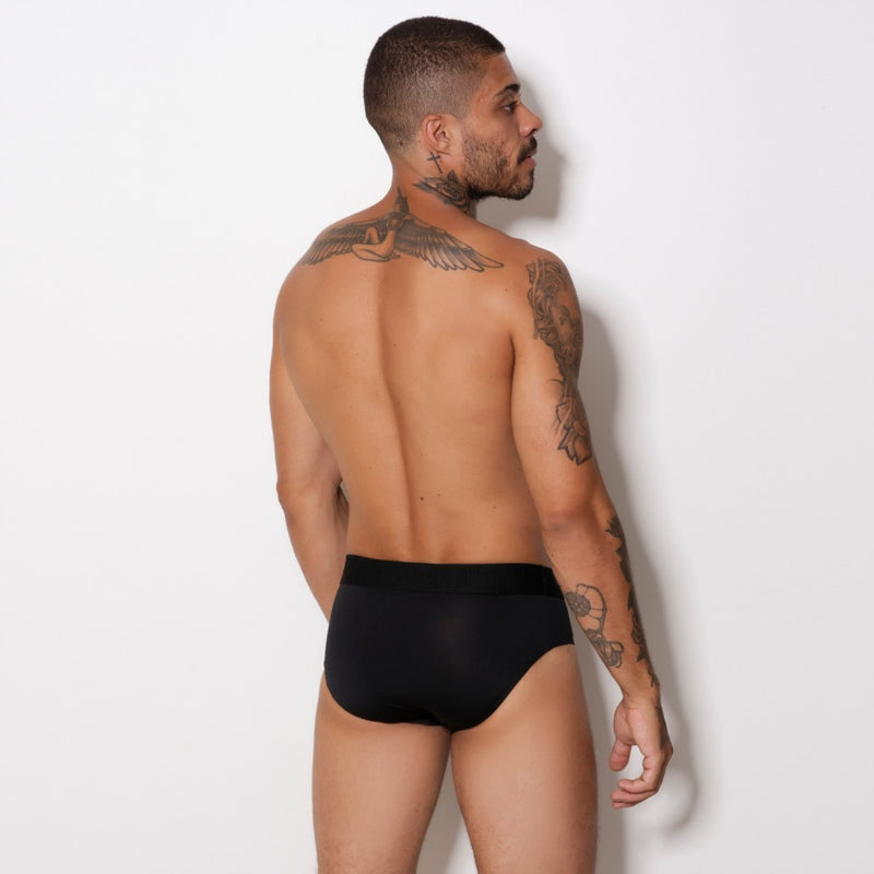 Cueca Slip Microfibra Lisa Elástico Bordado