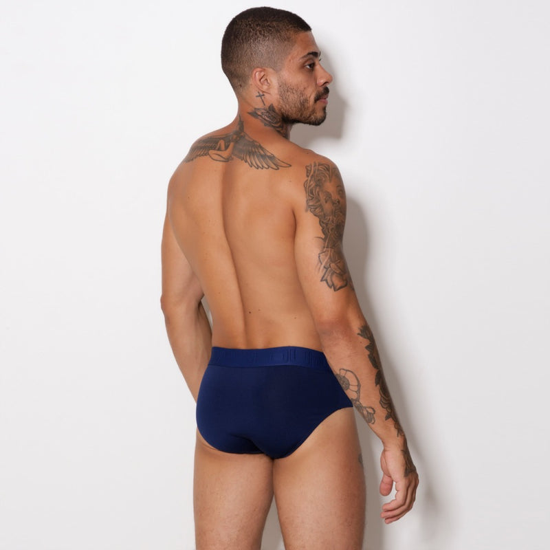 Cueca Slip Microfibra Lisa Elástico Bordado