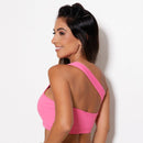 Top Fitness Assimétrico Rosa Neon em Poliamida MTX MODA - Alta Elasticidade e Conforto