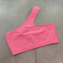 Top Fitness Assimétrico Rosa Neon em Poliamida MTX MODA - Alta Elasticidade e Conforto