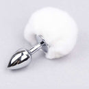 Plug anal de metal Cromado com rabo pompom - Branco