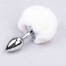 Plug anal de metal Cromado com rabo pompom - Branco
